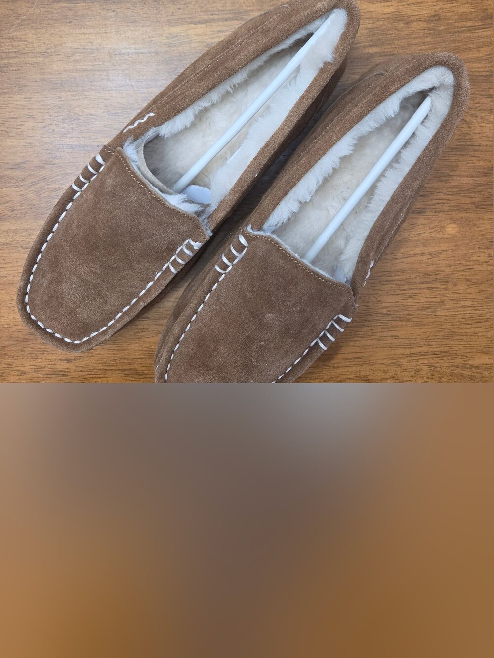 Men's Faux Suede Chestnut Brown Slip-On Moccasin NWT Plush Lining Sz 10